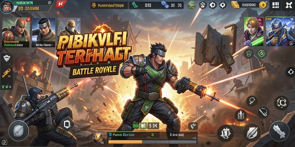 Screenshot HIBIKIWIN menampilkan pertempuran intens dalam arena Battle Royale.