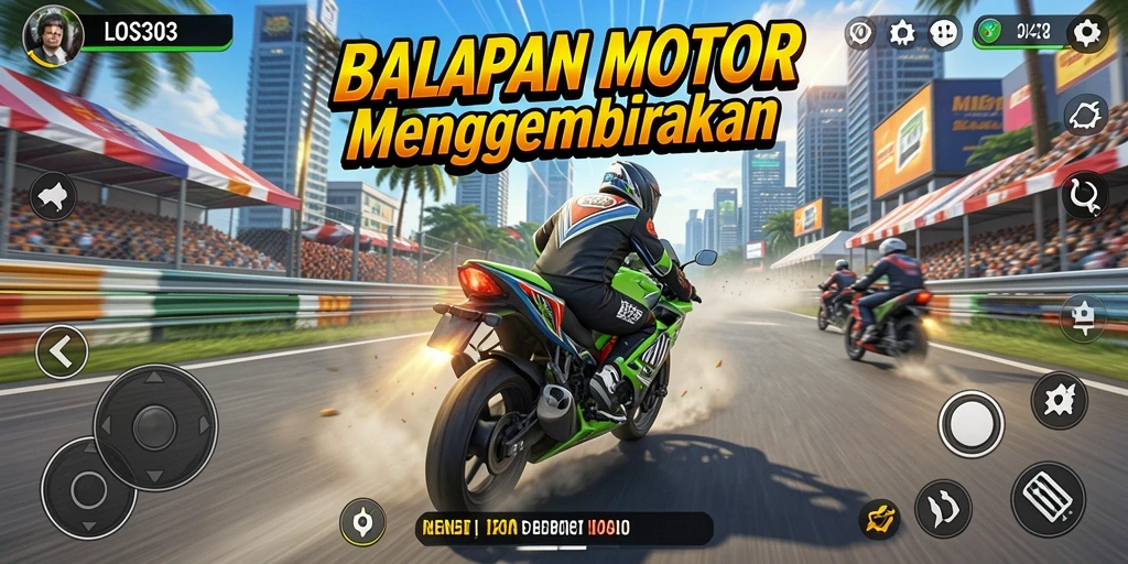 Tampilan gameplay balapan motor yang mendebarkan di LOS303.