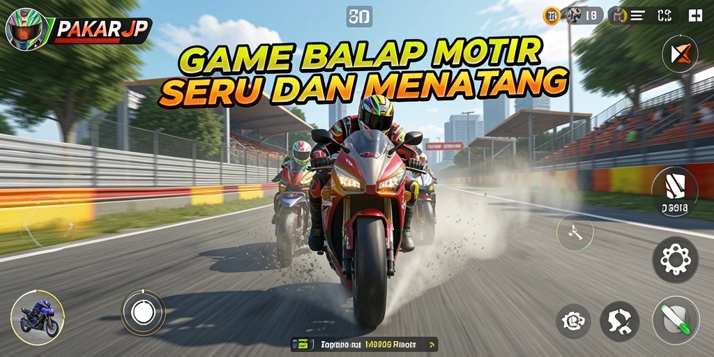 Screenshot gameplay PAKARJP menampilkan aksi balap motor yang seru dan mendebarkan.