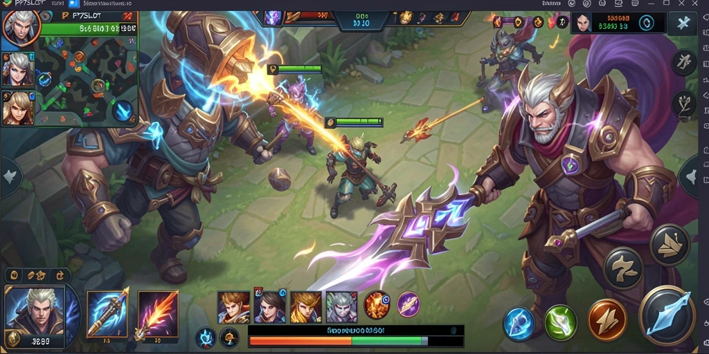Screenshot utama PP7SLOT menampilkan aksi seru dalam pertempuran MOBA.