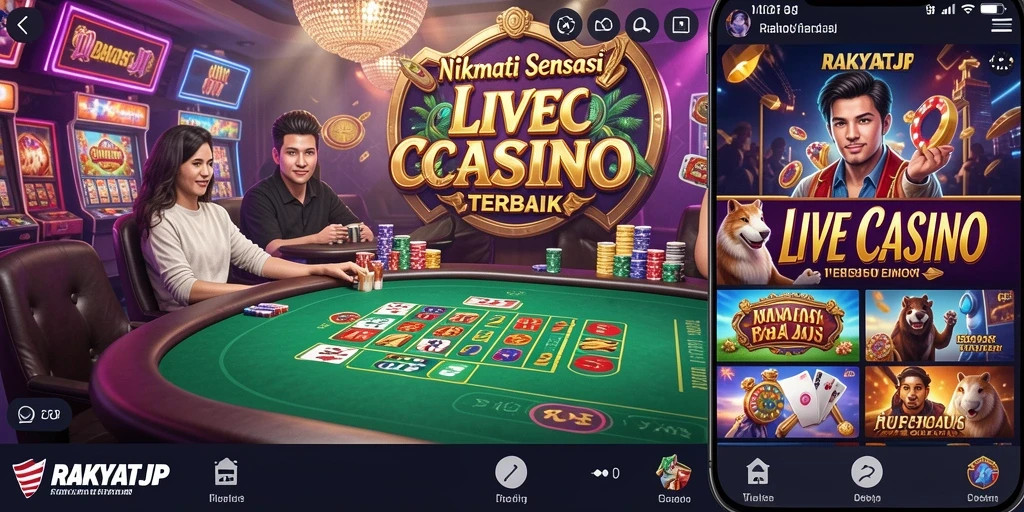 Screenshot gameplay Live Casino RAKYATJP yang menampilkan dealer dan pemain berinteraksi langsung.