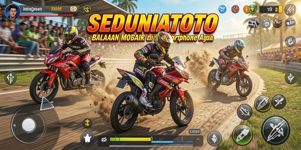 Gameplay SEDUNIATOTO yang menegangkan dengan balapan motor.