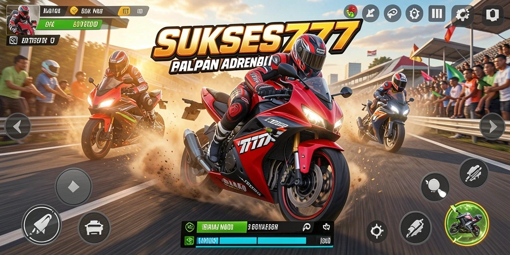 Tampilan gameplay balapan motor yang seru dan mendebarkan.