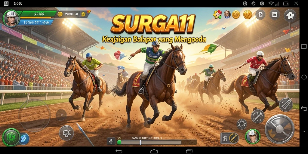 Tampilan gameplay SURGA11 dengan balapan seru penuh aksi.