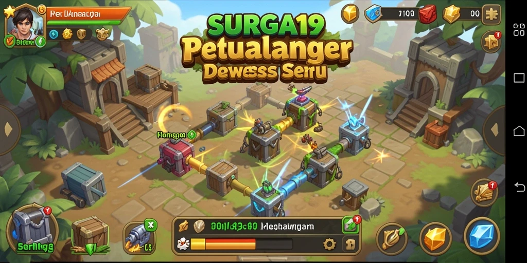 Tampilan gameplay SURGA19 yang menampilkan serangan tower pada musuh.
