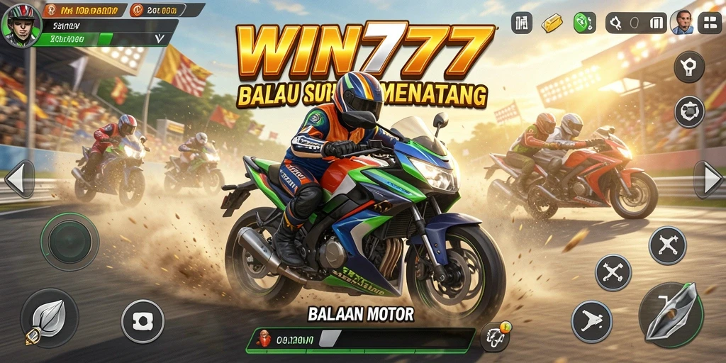 Gameplay menegangkan dalam balapan motor yang seru.