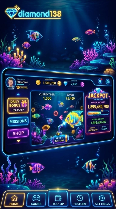 Tampilan home screen diamond138 yang menarik dan informatif.